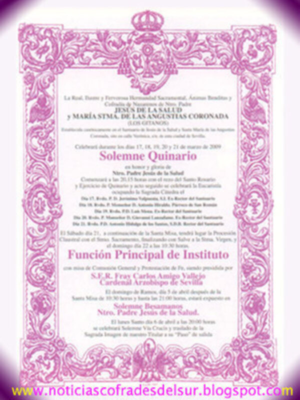 RECORDATORIO: Hoy comienza el Solemne Quinario a Ntro. Padre Jesús de la Salud, en la Hermandad Sacramental Los Gitanos.