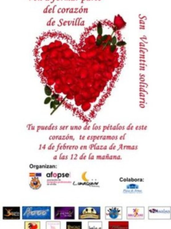 LunaQuivir Producciones organiza una acción de street marketing en Sevilla para el proyecto "San Valentín Solidario" de AFOPSE y la ONG SOS Ayuda Sin Fronteras