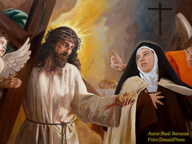 Ya podemos contemplar la "Visión Eucaristica de Santa Teresa de Jesús" ,otra maravillosa obra pictorica del gran pintor málagueño Raúl Berzoza en la centrica Iglesia del Santo Ángel en Sevilla.