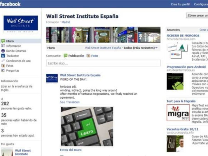 Wall Street Institute asienta las bases en Facebook para crear la mayor comunidad online de habla inglesa en España