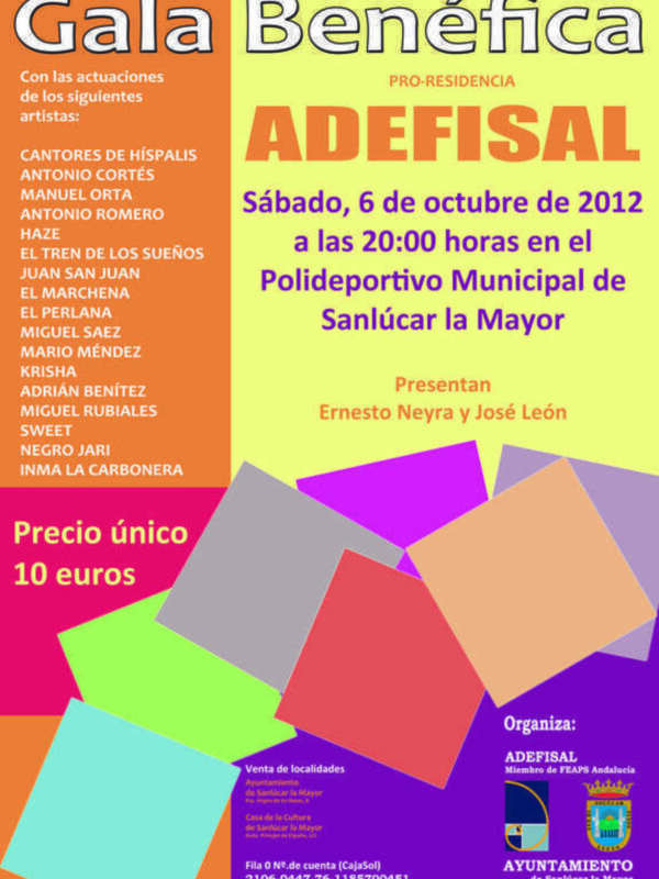 Gala benefica pro residencia Adefisal el sabado 6 de octubre en Sanlucar la Mayor             