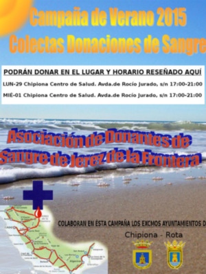 El Centro de Transfusión Sanguínea de Cádiz se traslada a Chipiona la próxima semana para iniciar su campaña de verano 2015 