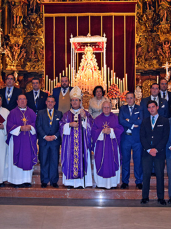 Sevilla. Presidio el último día de cultos de triduo el Arzobispo de Sevilla  Monseñor Juan José Asenjo en la Hermandad del Rocío del Salvador.
