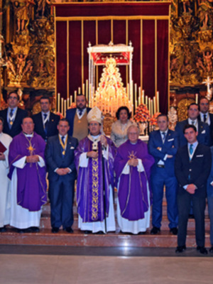 Sevilla. Presidio el último día de cultos de triduo el Arzobispo de Sevilla  Monseñor Juan José Asenjo en la Hermandad del Rocío del Salvador.