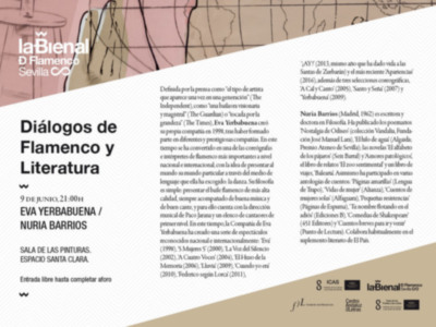 El próximo jueves 9 de junio a las 21,00 horas  en la Sala de Pinturas, del Espacio Santa Clara (C/Becas s/n) se desarrollará la segunda jornada de la iniciativa "Diálogos de Flamenco y Literatura"