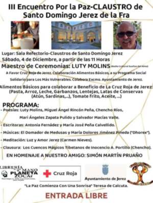 El sábado 4 de diciembre los claustros de Santo Domingo de Jerez acogerán los III Encuentros por la Paz
