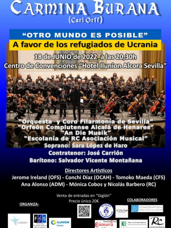 La Orquesta Filarmonía interpretará "Carmina Burana" a beneficio de los niños refugiados de Ucrania el 18 de Junio en el Hotel Alcora de Sevilla