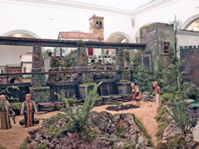 El Belén de la hermandad de Vera Cruz está inspirado en la historia y los monumentos más emblemáticos de Alcalá del Río