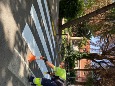 Las principales intervenciones en Sevilla están siendo el repintado de pasos de peatones y la colocación de nuevas señalizacionesen 47 colegios 