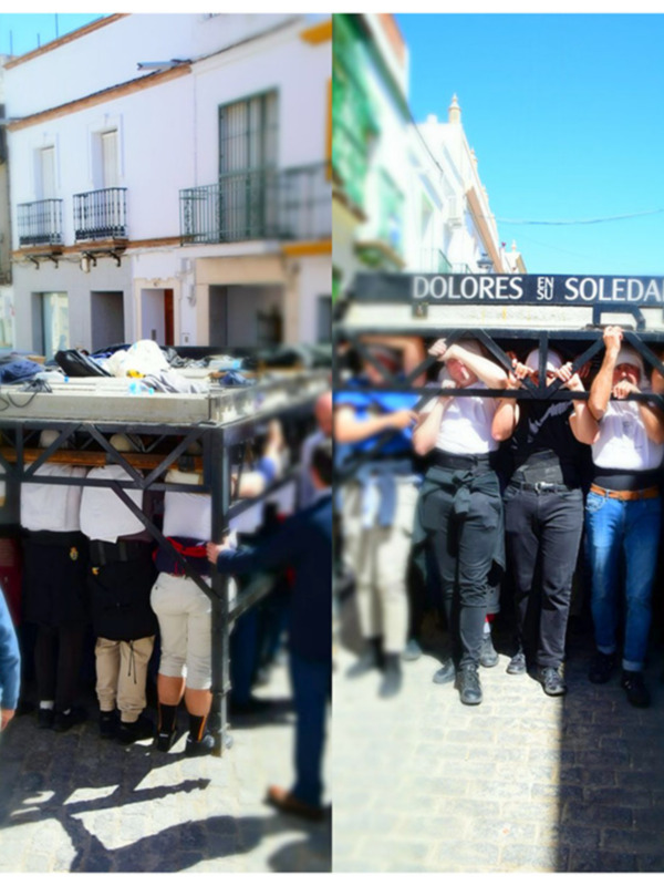 Tradición y hermandad en Alcalá del Río, ensayo conjunto de los costaleros de la Soledad