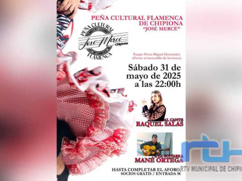 La Peña José Mercé de Chipiona ofrece este sábado un recital de cante de Raquel Salas con la guitarra de Mané Ortega
